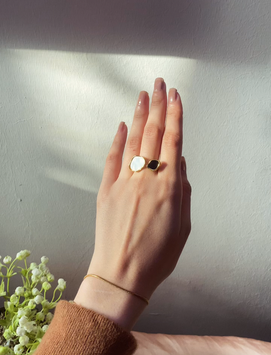 Onyx & Pearl Duo Adjustable Ring