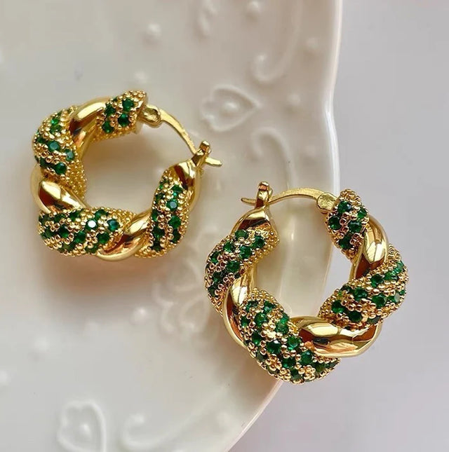 Emerald Twist Huggie Hoops