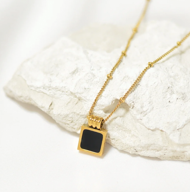 Obsidian Square Statement Necklace